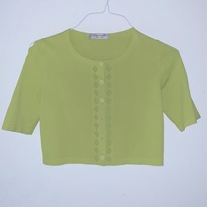 D. Exterior Light Green Crop Top Blouse